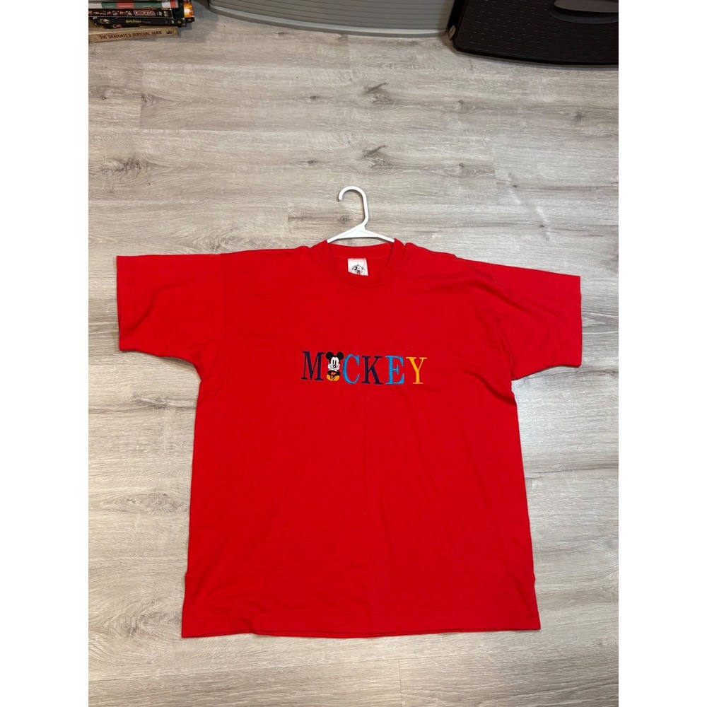 Vintage Mickey‎ & Co. Disney T-Shirt Red Embroidered Mickey Mouse XL